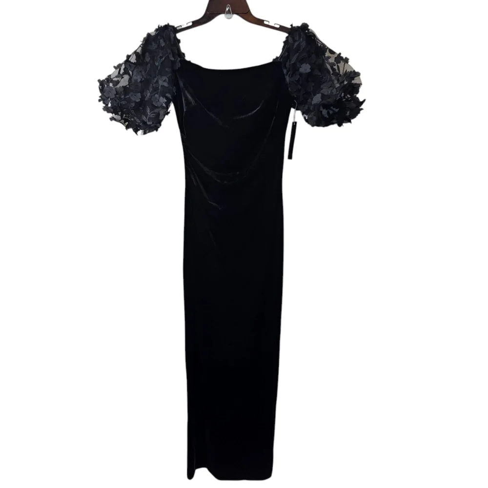 Xscape Womens Black‎ Velvet Floral Puff Sleeve Evening Gown SIZE 6